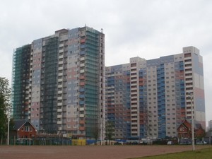 Завершение фасадных работ секции Б3. Вид с улицы Трубниковская